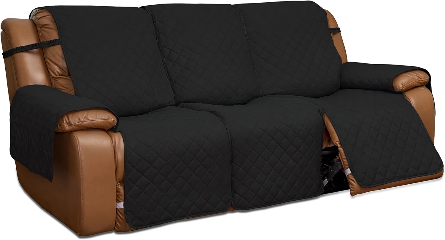 Easy-Going Recliner Sofa Cover, Reversible Couch Cover for 3 Seat Recliner, Split Sofa Cover for Each Seat, Furniture Protector with Elastic Straps for Kids, Dogs, Pets(3 Seater, Gray/Light Gray)