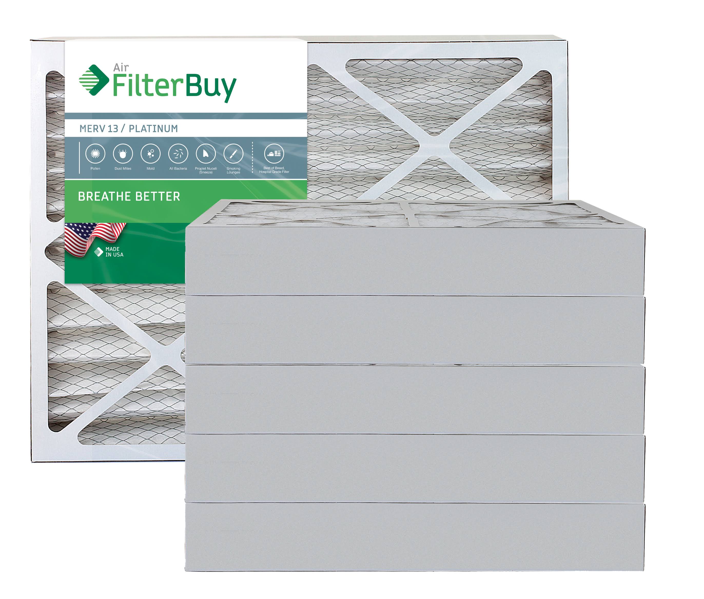AFB Platinum MERV 13 20x30x4 Pleated AC Furnace Air Filter. Pack of 6 Filters. 100% produced in The USA.