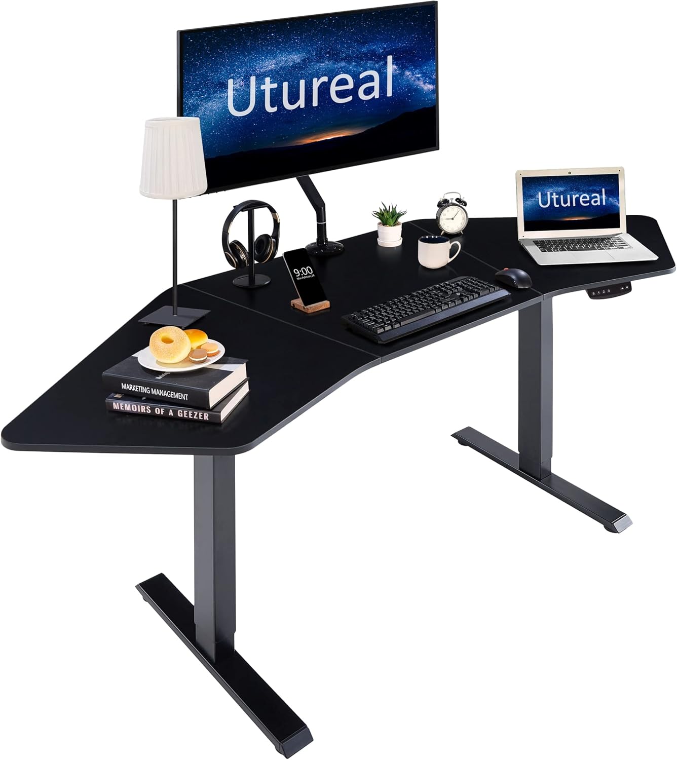 Utureal 71 Inch Electric Height Adjustable Desk Dual Motor, Wing Shaped Standing Desk for Home Office, Ergonomic Sit Stand Gaming Desk, Stand Up Corner Desk with Memory Preset, Long Workstation| Black