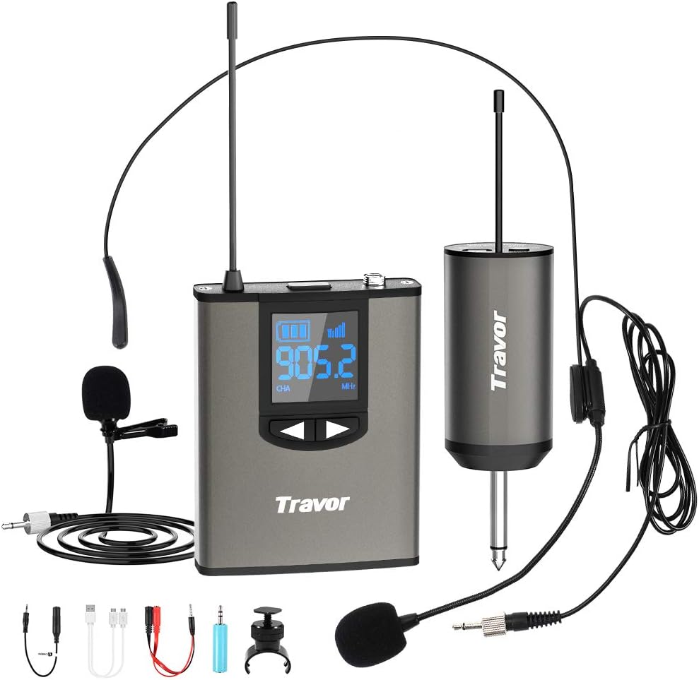Travor Dual Wireless Lavalier Microphone System with Headset/Lapel Mics with Noise Reduction for DSLR Camera, Smartphones, PA Speaker, Podcast, YouTube, Interview, Vlogging, Video Recording Pack of 2