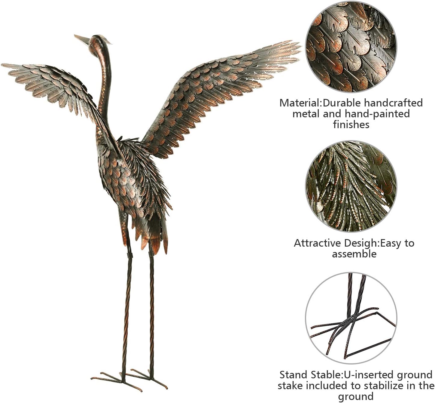 Garden Statue Outdoor Metal Heron Crane Yard Art Sculpture for Lawn Patio Backyard Decoration ,46 inch (2-Pack)