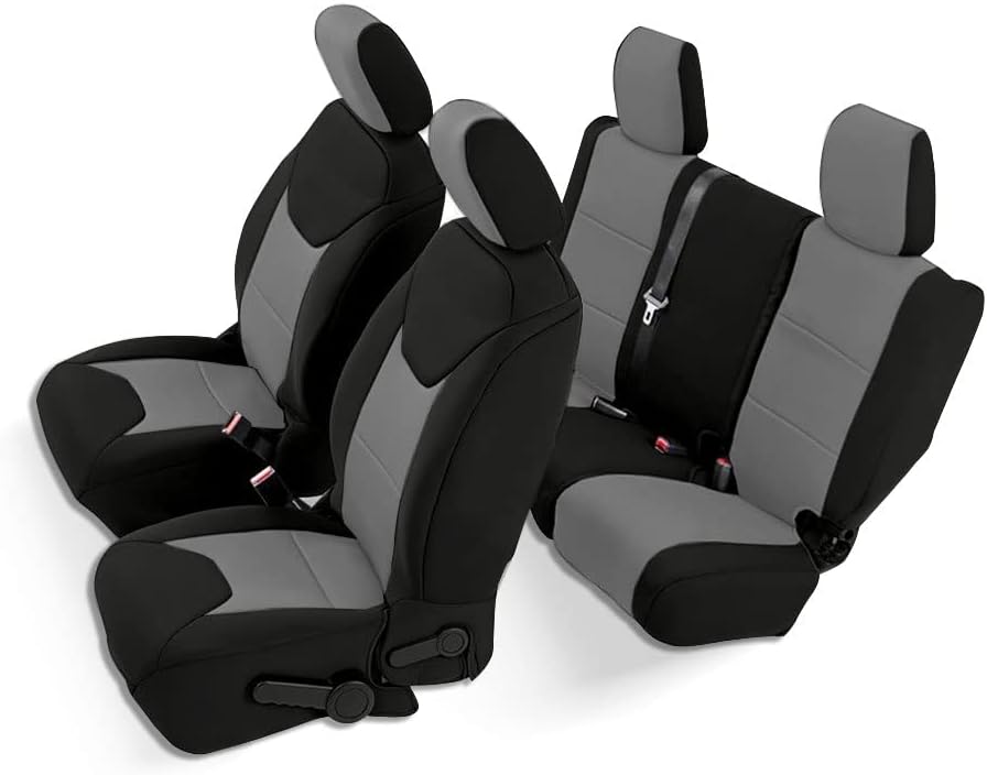 CarsCover Custom Fit 2011-2018 Jeep Wrangler Unlimited 4dr JK Neoprene Car SUV Wagon Front & Rear Seat Covers Gray & Black Sides Tailor Made Seat Cover