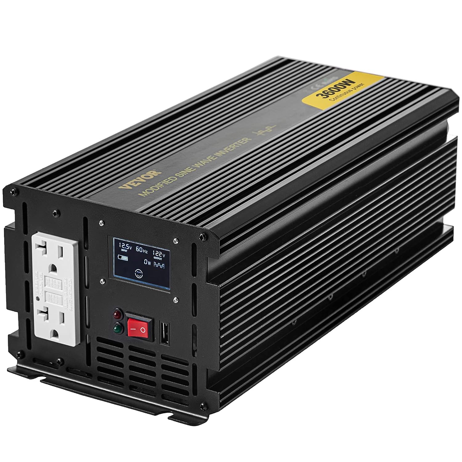 VEVOR Power Inverter, 3600W Modified Sine Wave Inverter, DC 12V to AC 120V Car Converter, with LCD Display, Remote Controller, LED Indicator, GFCI Outlets Inverter for Truck RV Car Boat Travel Camping