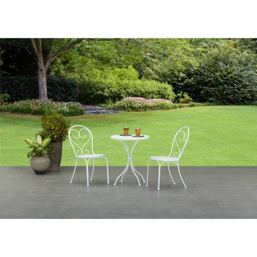Mainstays 3-Piece Small Space Scroll Outdoor Bistro Set, White