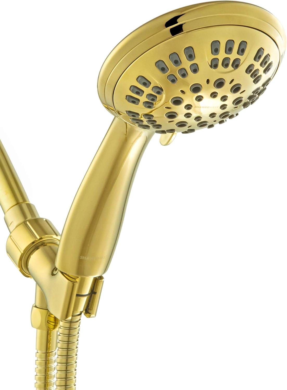 ShowerMaxx, Luxury Spa Series, 6 Spray Settings 4.5 inch Hand Held Shower Head, Extra Long Stainless Steel Hose, MAXX-imize Your Shower with Showerhead in Polished Brass/Gold Finish Pack of 2