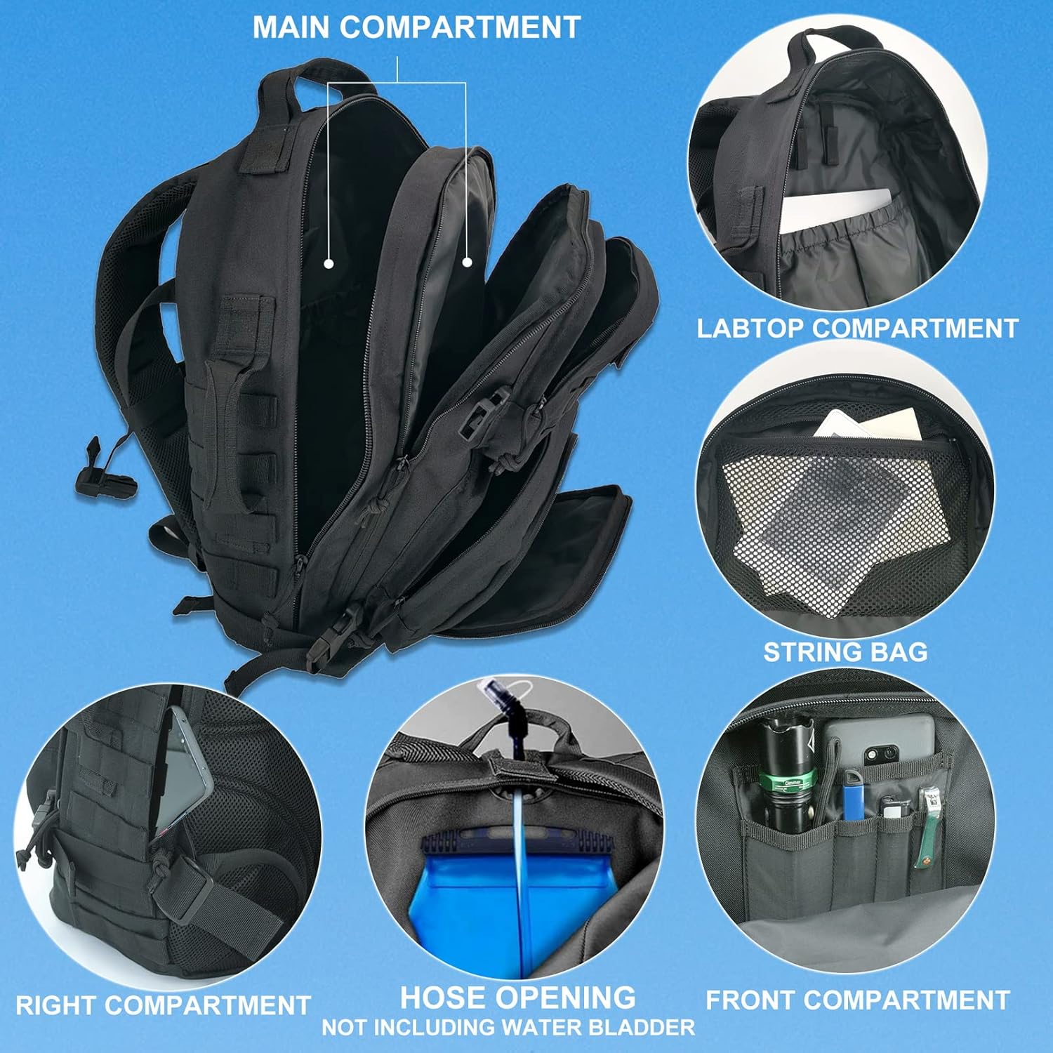 APRILBAY Tactical Backpacks,Beach Backpack,Hiking Backpacks,Molle Backpack,Daily Outdoor Backpacks,Survival Backpacks (Classical Black)