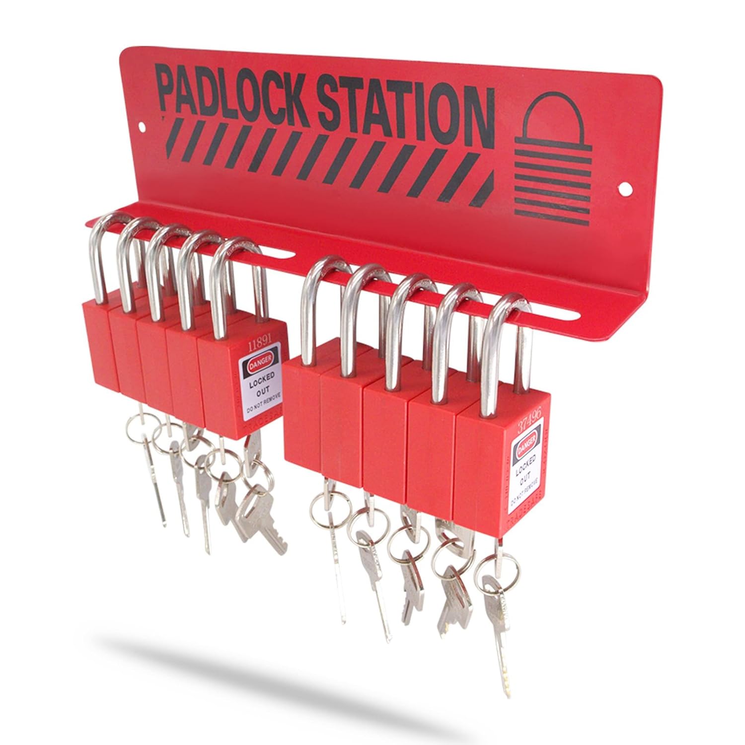 TRADESAFE Lockout Tagout Locks Station - Loto Station for Safety Lockout Padlocks, Loto Locks Rack, Includes 10 Lockout Locks Keyed Different - 2 Keys per Safety Padlock Pack of 2
