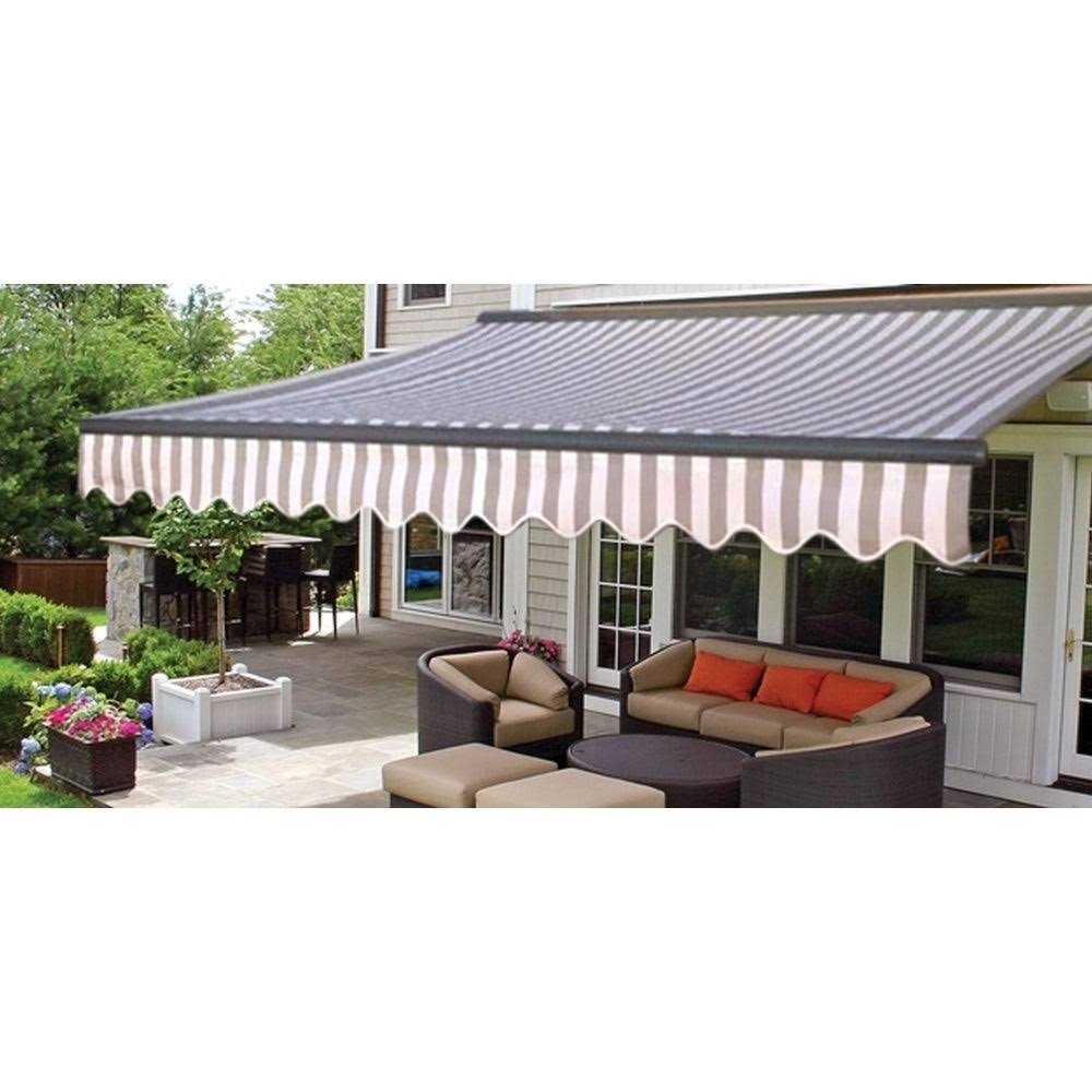 Aleko Awcm16x10greywht-ap Half Cassette Motorized Retractable Patio Awning - 16 x 10 Feet - Gray and White Stripes
