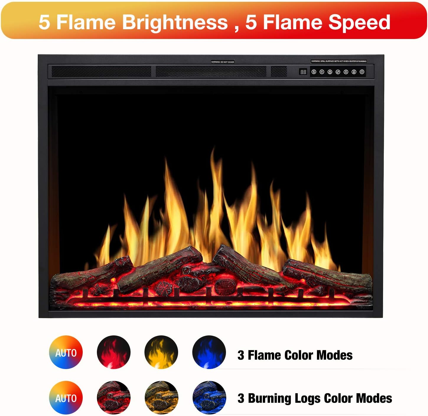 R.W.FLAME Electric Fireplace Insert 34Inch with Adjuatble Flame Colors, Log Colors, Flame Speed and Brightness, Remote Control, 750W/1500W