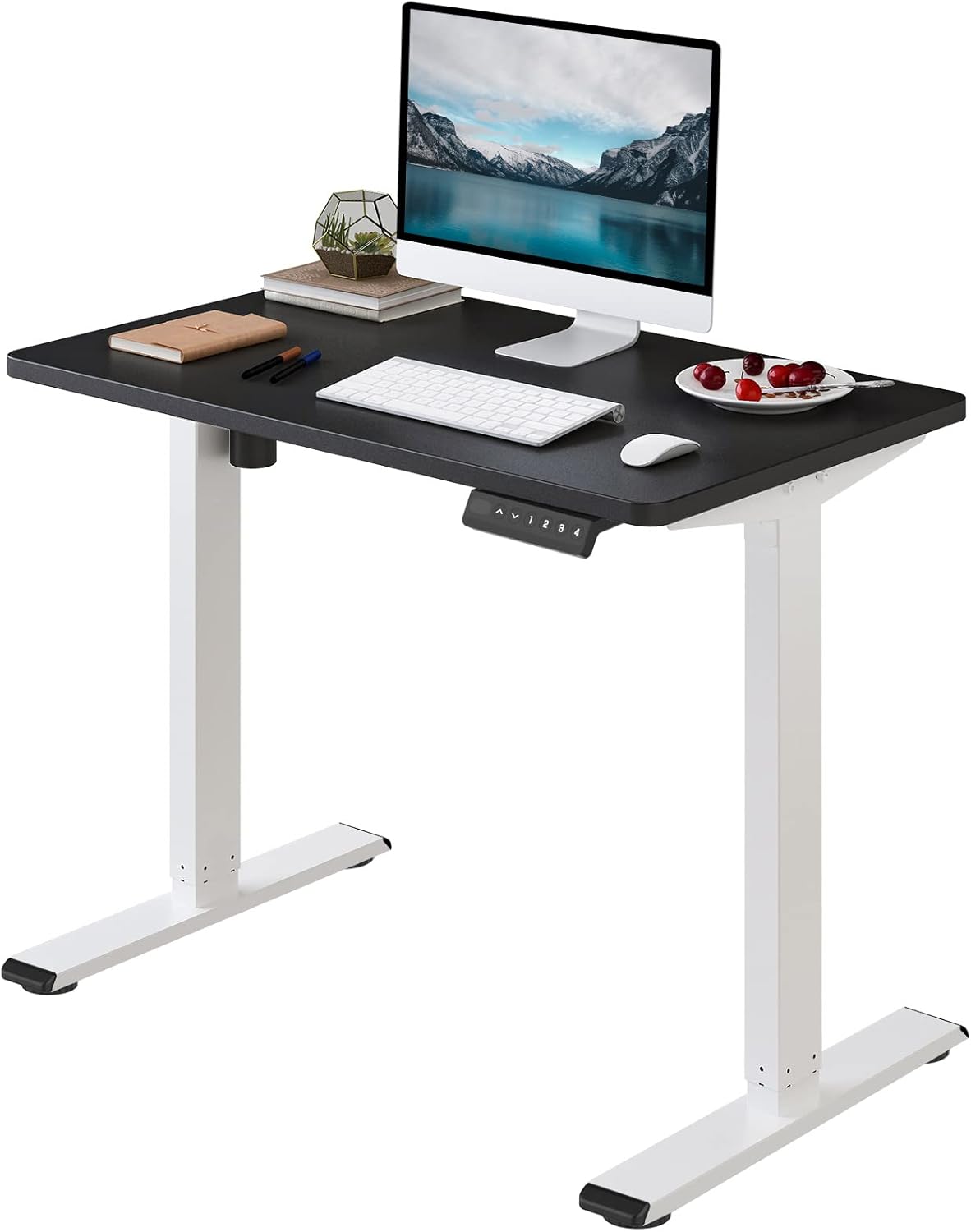 Flexispot Quick Install Standing Desk Electric Height Adjustable Desk for Home Office 48 x 24 Inches Sit Stand Desk Whole Piece Desk Board with Memory (48x24 w/Memory Key, Black)