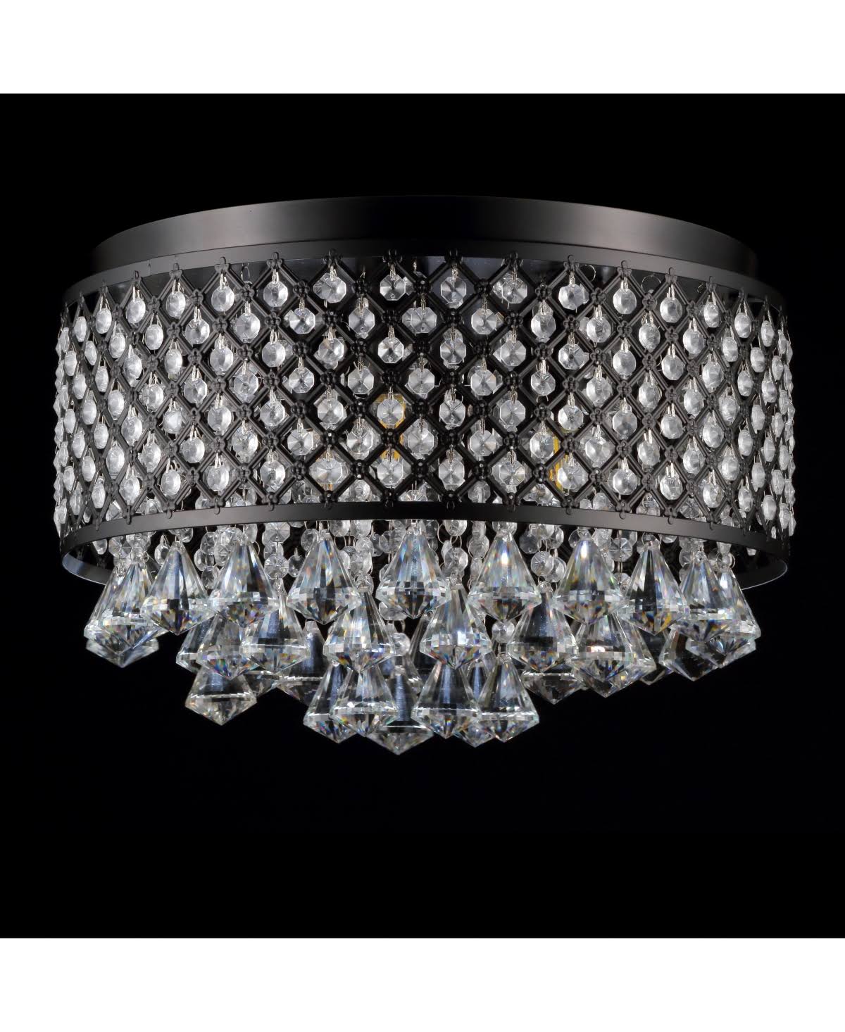 Jonathan Y Evelyn 17 in. 3-Light Crystal Drops/Metal LED Flush Mount, Black JYL6143A