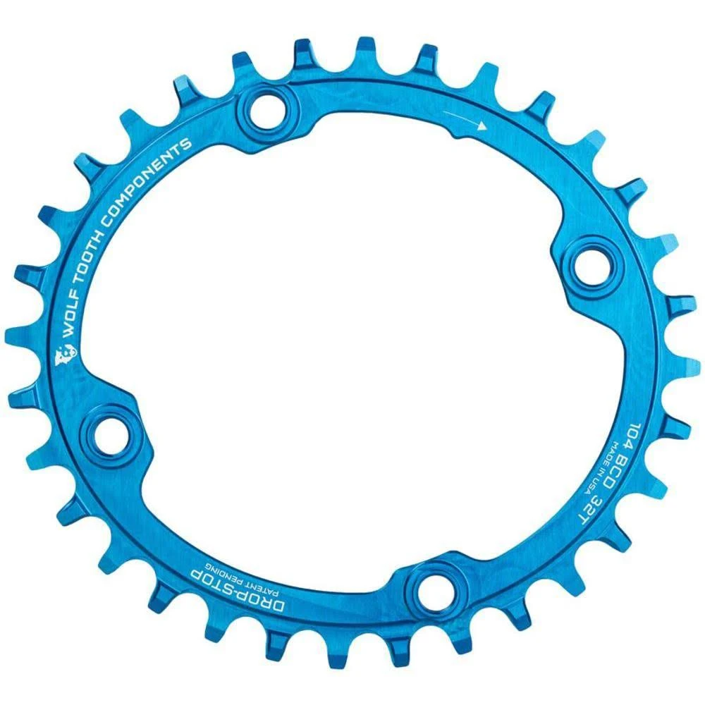 Wolf Tooth Components PowerTrac Elliptical Drop-Stop Chainring: 32T x 104 BCD, Blue