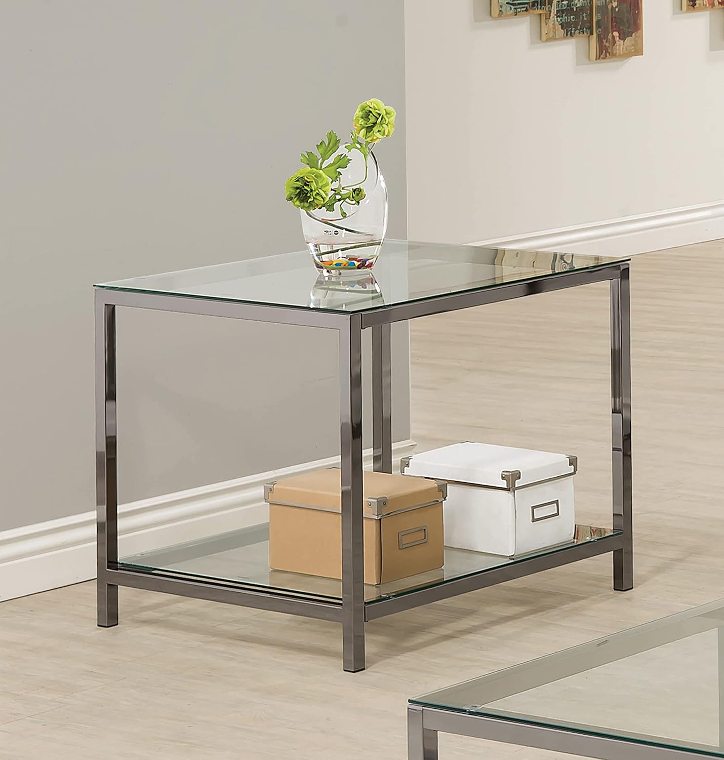 Coaster Home Furnishings End Table with Shelf Black Nickel and Clear