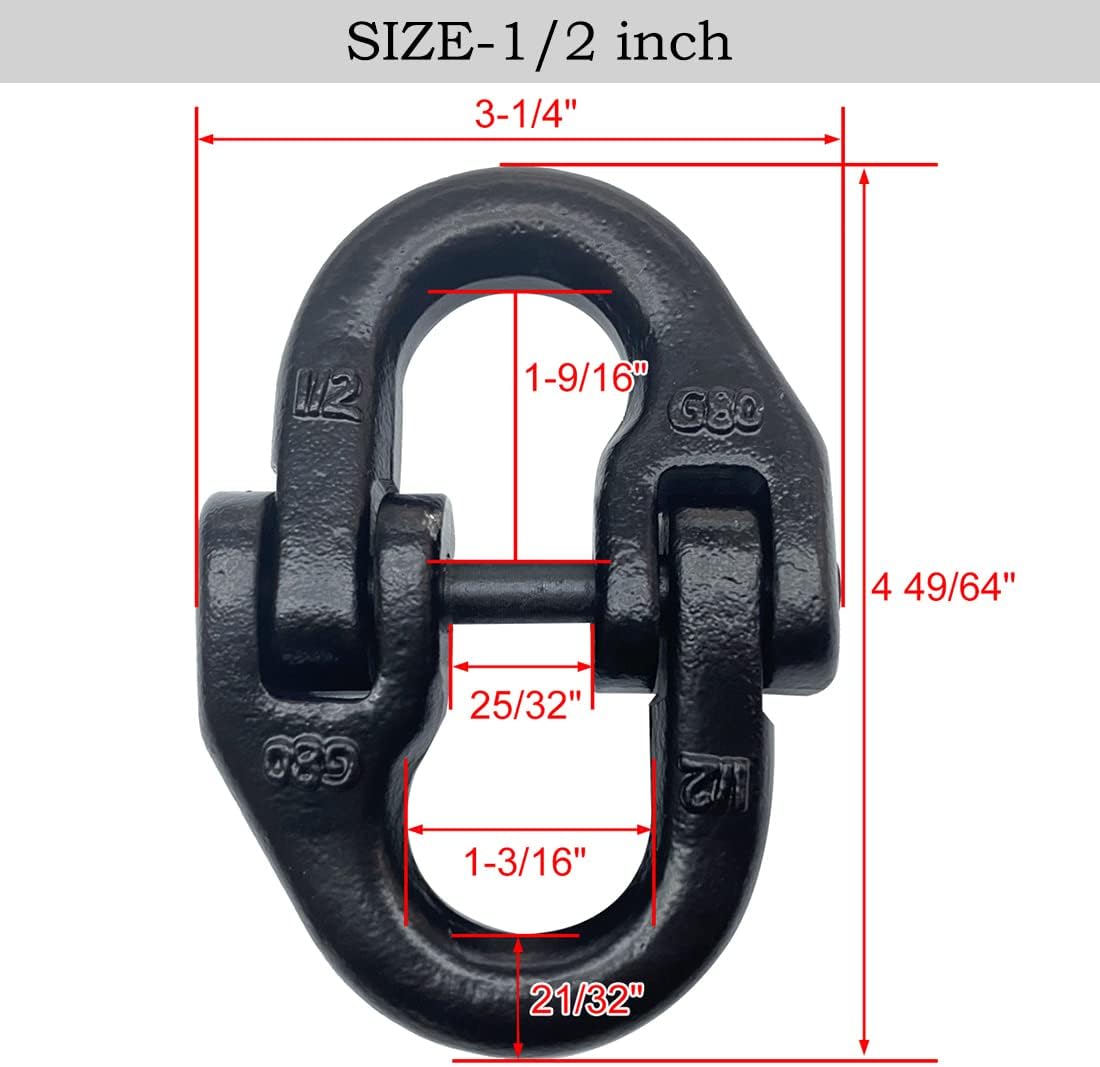 WILDESON 2pc 1/2 inch Tow Hammer Lock Safety Chain Connector Link Hammerlock Coupling Link Super Duty Pack of 2