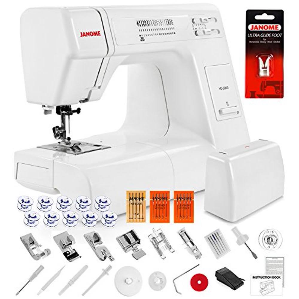 Janome Hd3000 Heavy Duty Sewing Machine with Hard Case, Ultra Glide foot, Blind Hem foot, Overedge foot, Rolled Hem foot, Zipper
