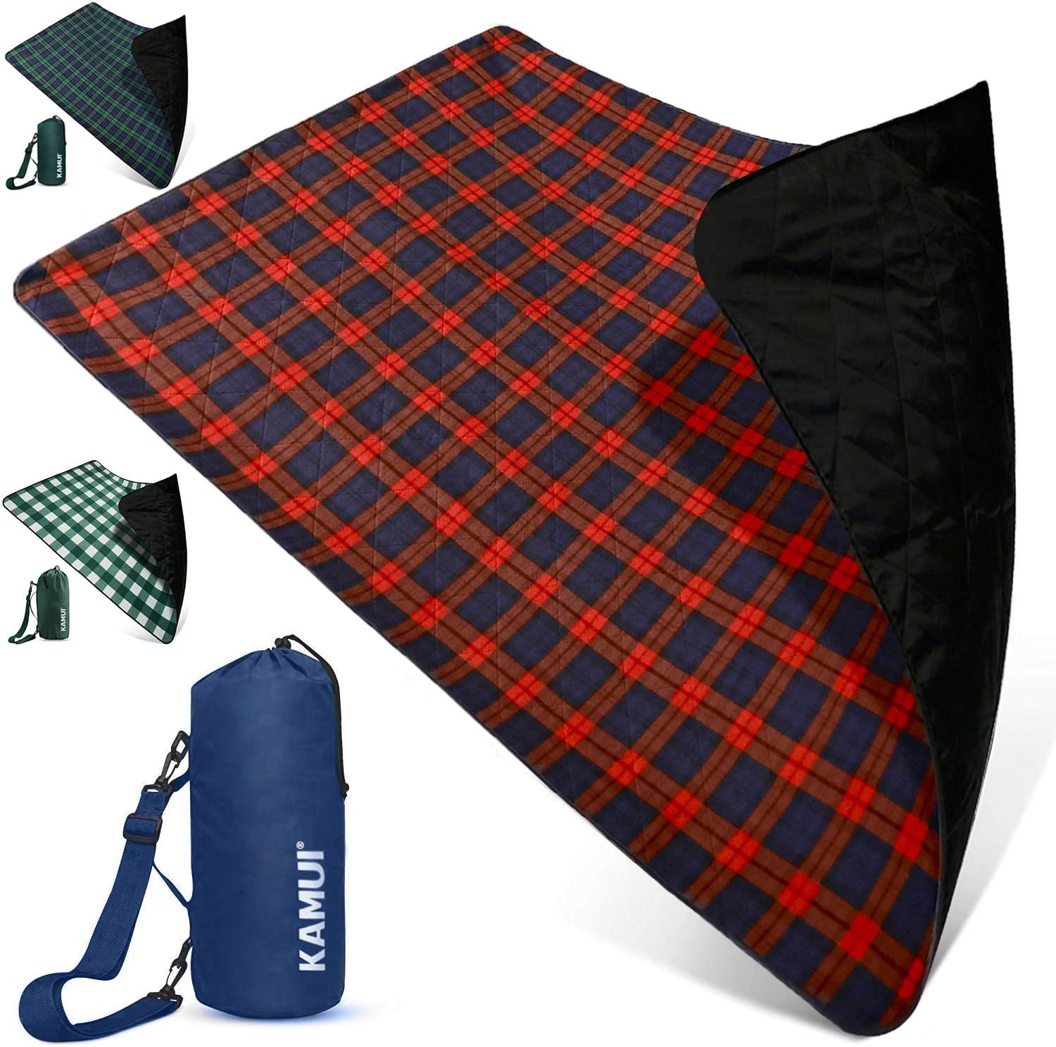 KAMUI Waterproof Outdoor Blanket - Machine Washable Picnic Blanket, Waterproof & Windproof Backing, Shoulder/Hand Strap Great for Festival, Park, Beach, Tent Camping, Concert, Stadium, Lawn 79X55inch