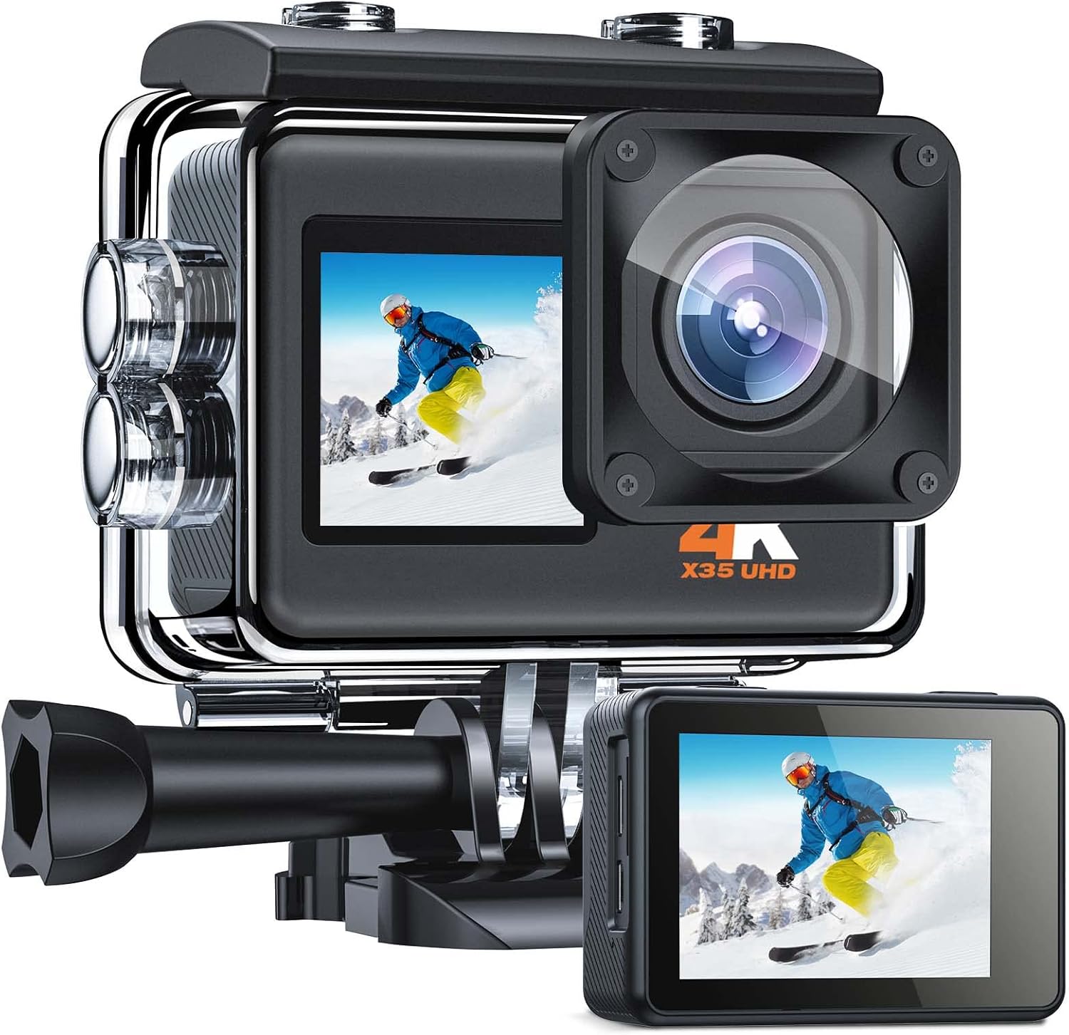 Action Camera 4K 24MP Ultra HD WiFi Dual Color Screen Sports Underwater Camera EIS 131FT Waterproof Camera 170 Degree Wide Angle, 2 Rechargeable Batteries and Accessories Kit