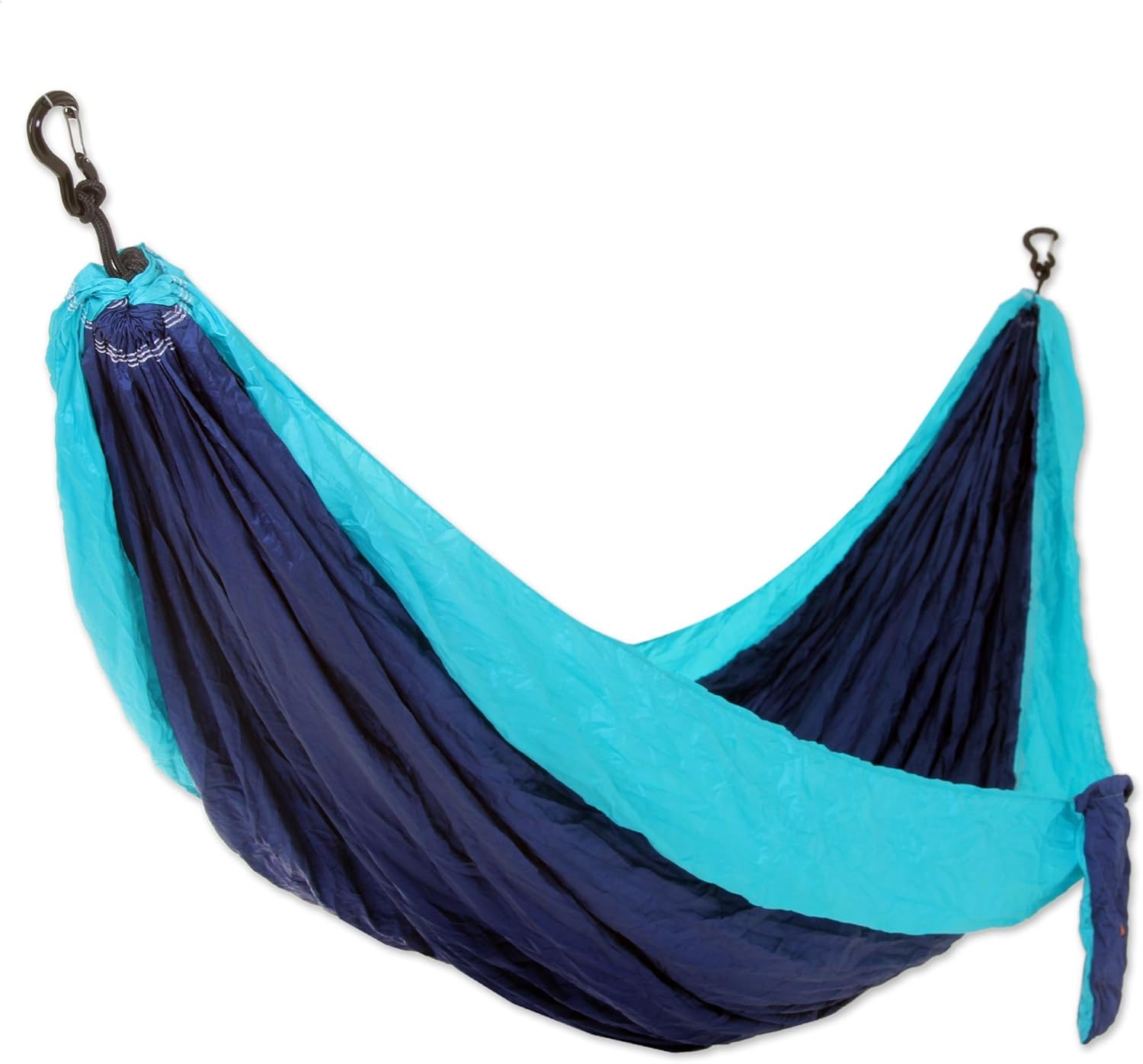NOVICA Navy Blue with Turquoise Trim Parachute Portable 2 Person XL Camping Hammock with Hanging Straps, Sea Dreams' (Double) Pack of 2