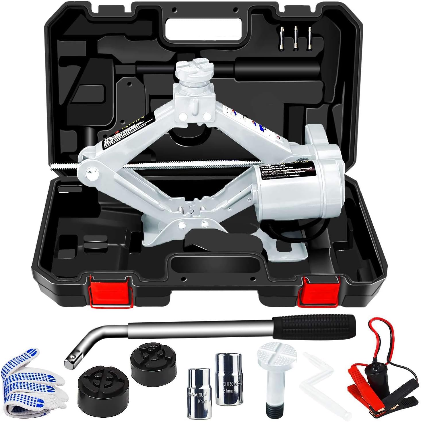 Electric Car Jack 3 Ton 12V Lifting Range 4.7-16.5in Orange Scissor Jack with Manual Wrench for Car/SUV/Sedan