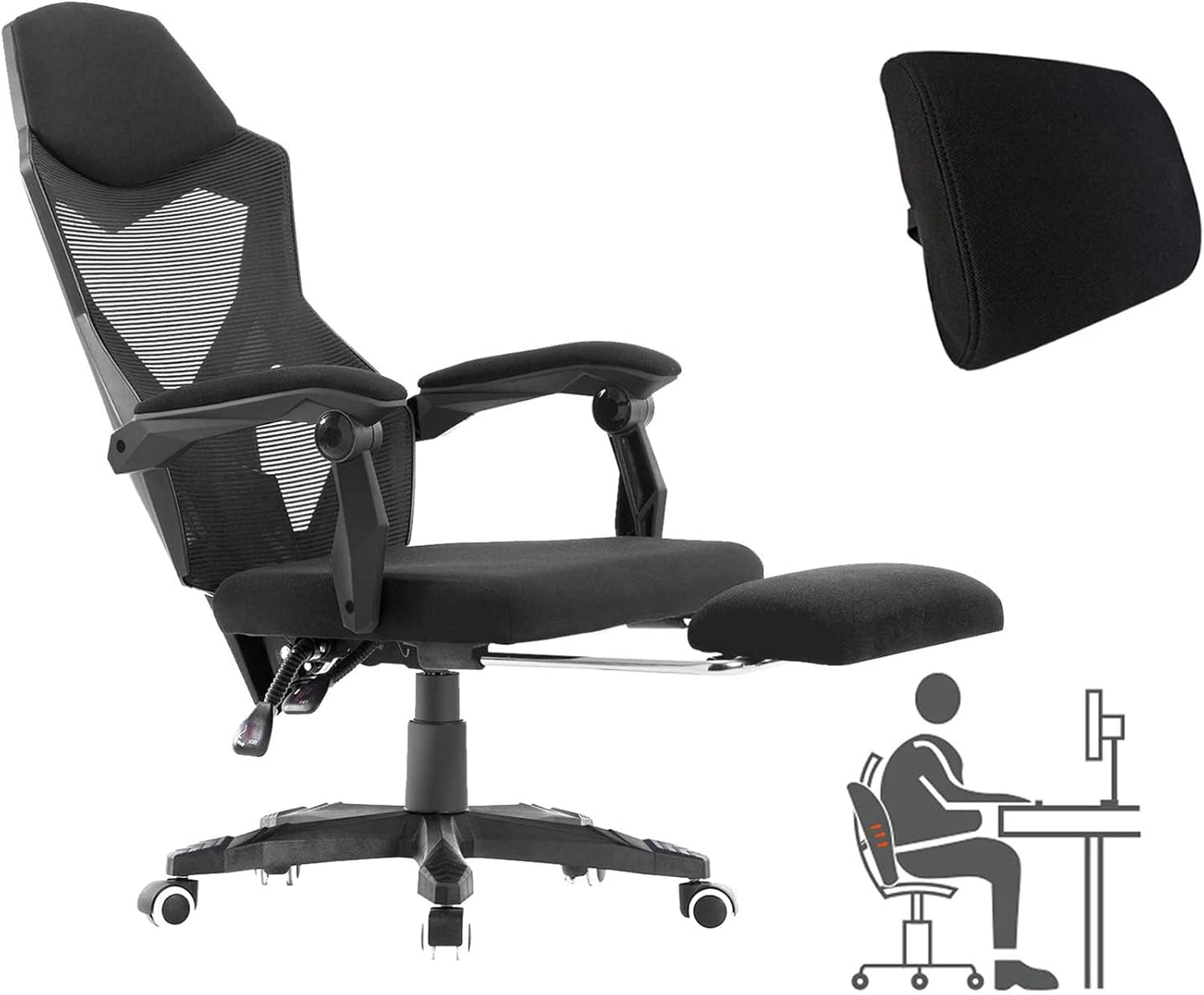 HOMEFUN Ergonomic Office Chair, High Back Executive Desk Chair Adjustable Comfortable Task Chair with Armrests with Lumbar Support Black