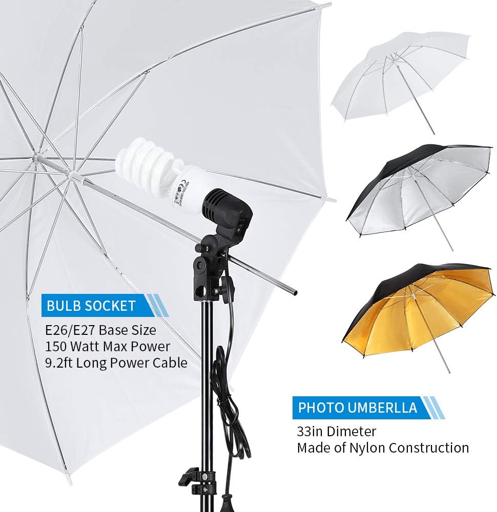 Kshioe Photography Lighting Kit:6.5x10feet/2x3m Backdrops Stand Support System, 5 in 1 reflectors, 1600w 5500k Umbrellas Softbox Continuous Lighting Kit for Portrait, Product and Video Shooting