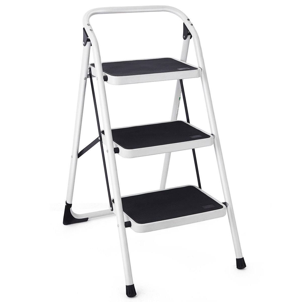 Costway 3 Step Lightweight Ladder HD Platform Foldable Stool 330 lb - Black