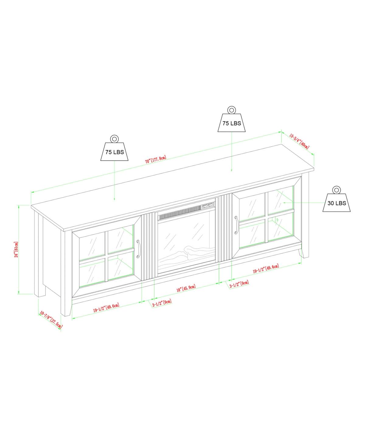 Walker Edison Farmhouse Wood Fireplace TV Stand with Glass Doors - Gray