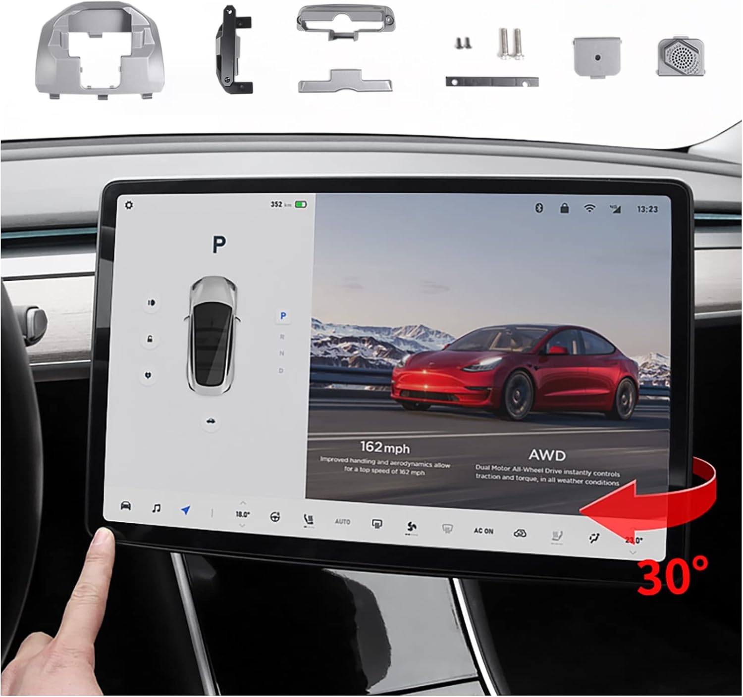 Tesla Model 3 Model Y Center Console Screen Swivel Mount Kit 2017-2022 Tesla Model 3/Y Accessories(Rotate Left and Right)