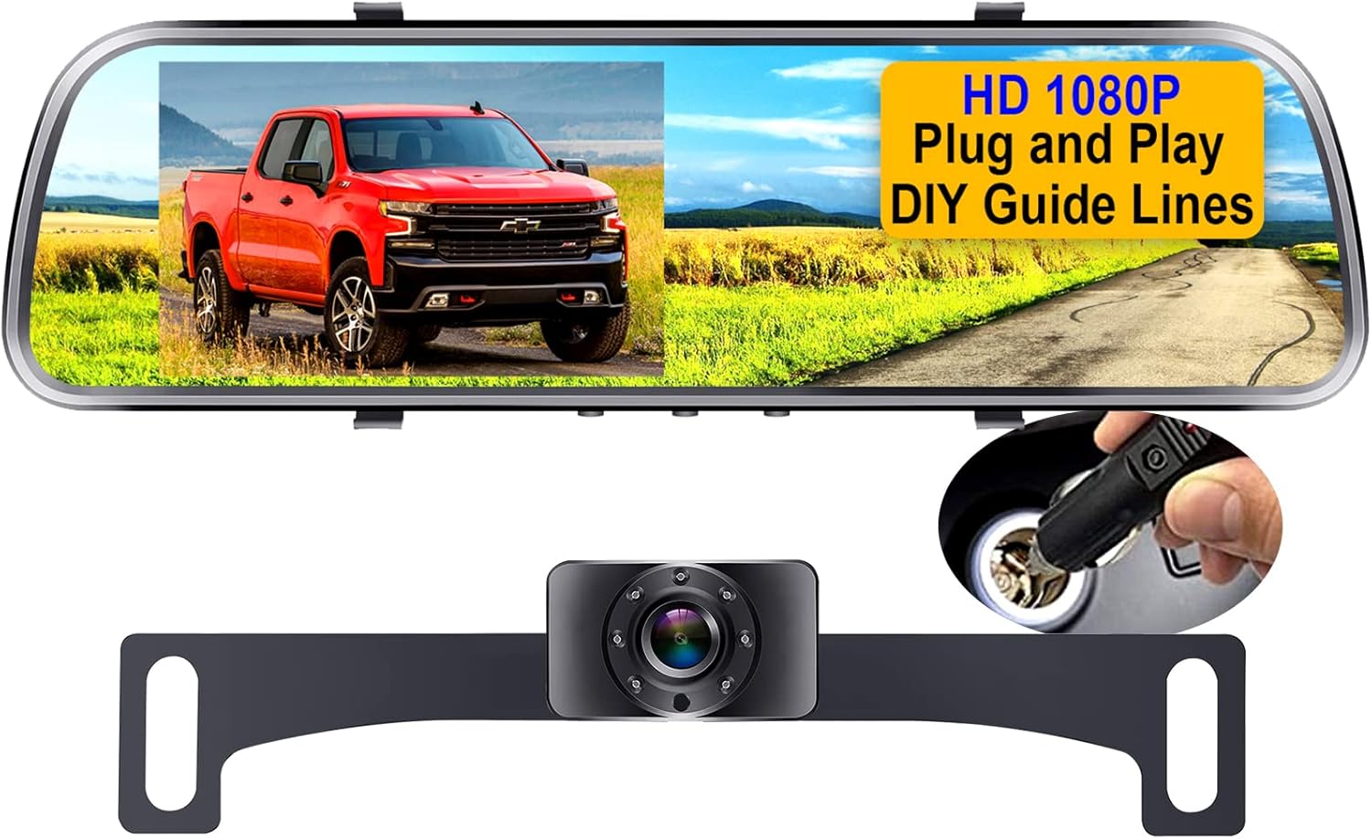 Backup Camera for Car 4.3'' Monitor License Plate Rear View Mirror Camera, HD 1080P Easy Installation System for Cars, Trucks, Minivans, SUVs, LED Lights Clear Night Vision - AMTIFO A1