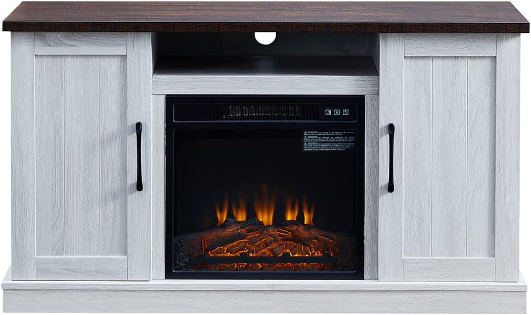 Dacall Farmhouse Barn Door Wood Fireplace Stand for TV's up to 55