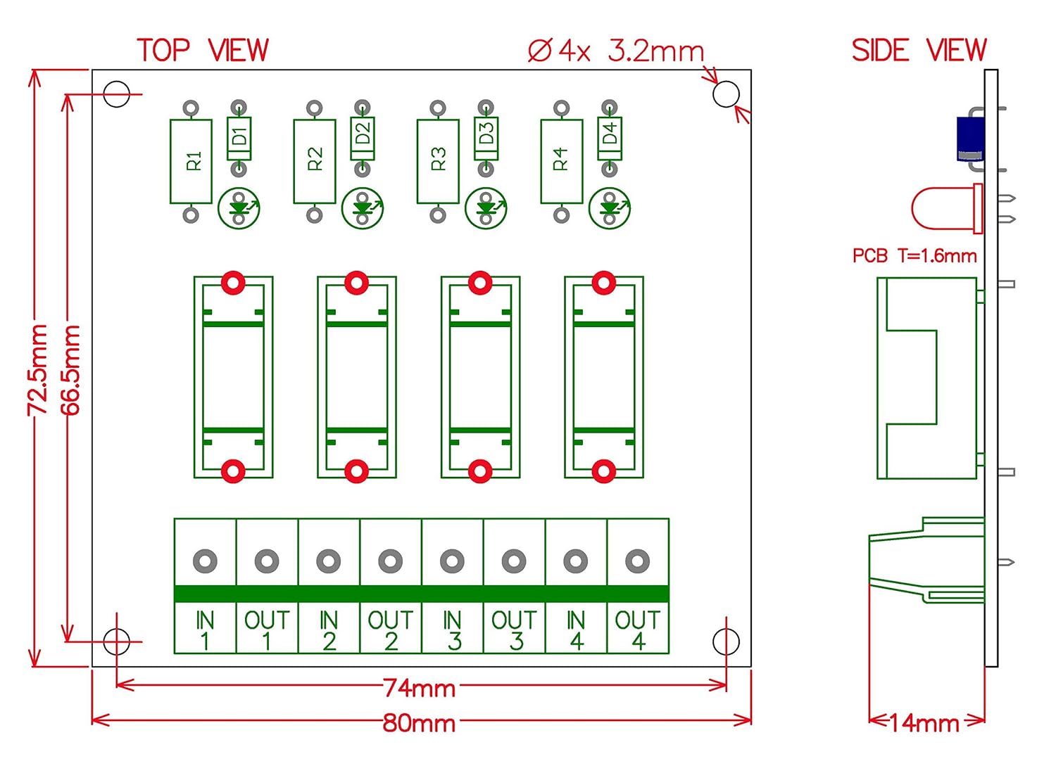 Electronics-Salon 4 Channel Fuse Interface Module, for DC 5~48V, Din Rail Mount, w/Fail Indicator