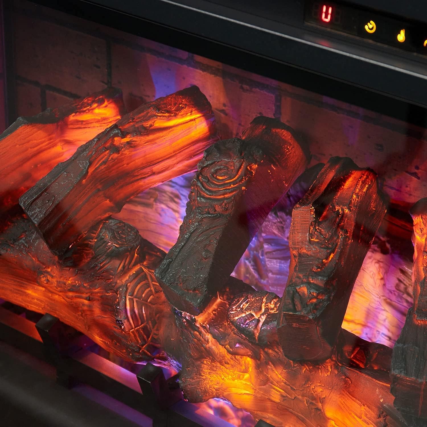 TURBRO in-Flames 28 Inch in-Wall Recessed Electric Fireplace Insert - Realistic Wood Log, 3D Adjustable Flame Effects, Infrared Quartz, Thermostat, and Timer - INF28-3D