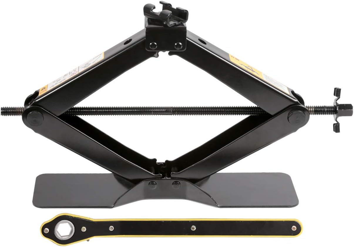 LEADBRAND Black Steel Scissor Jack, 2.5 tons (5,511lbs) Capacity, with Ratchet Handle, Oversized Base Pack of 2