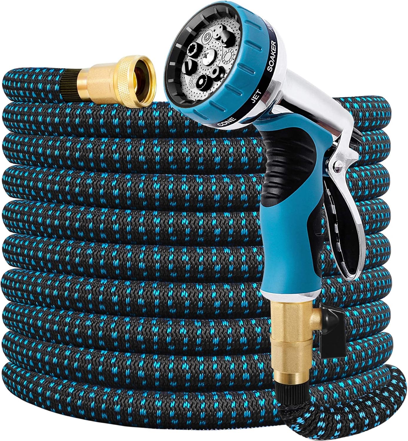 Expandable Garden Hose 100 FT Water Hose with 9-Function High Pressure Spray Nozzle Durable 4-Layers Latex Extra Strength 3750D Flexible Hose with 3/4