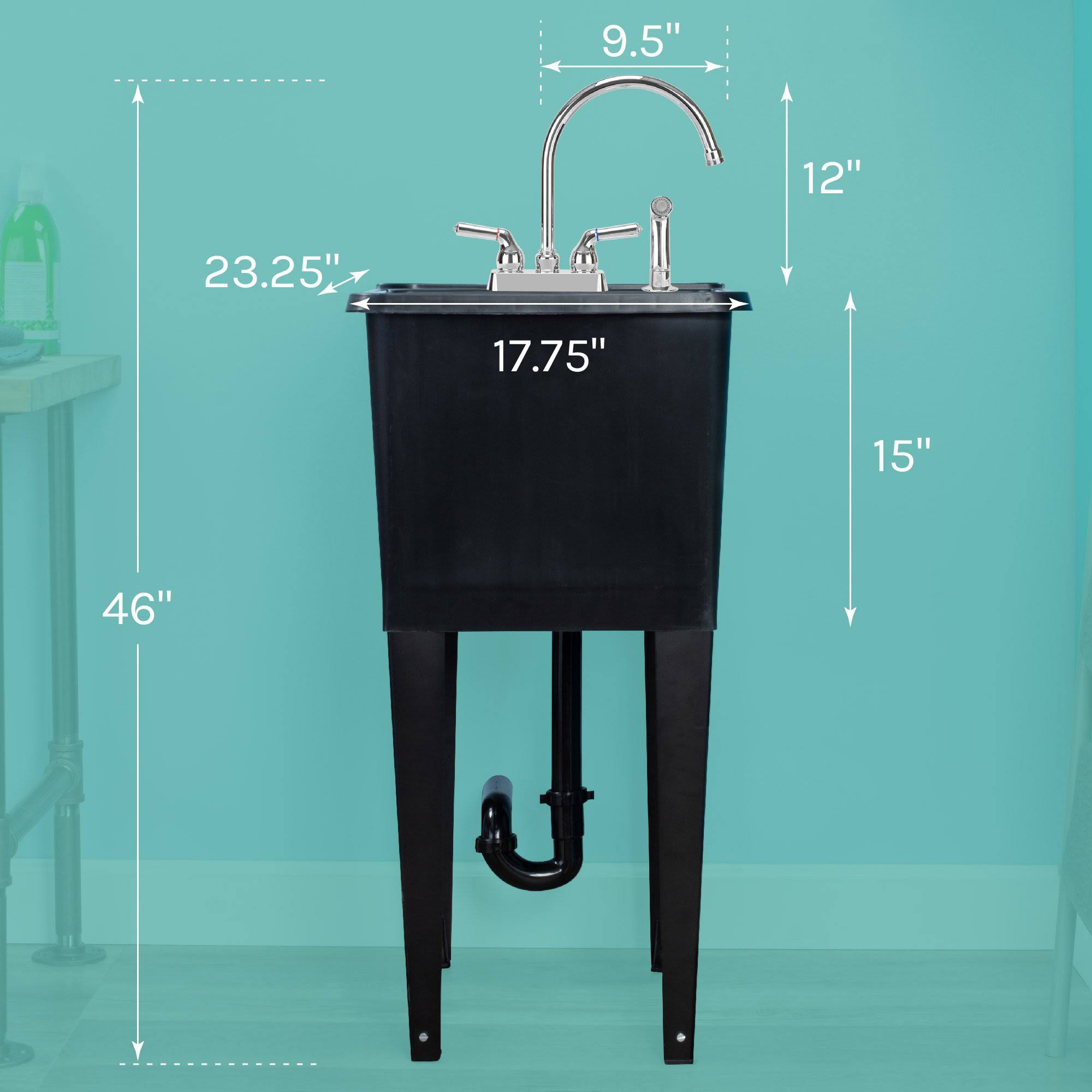 Tehila Space Saver 16 Gallon Black Utility Sink with Chrome Finish Faucet u0026 Side-Sprayer | 8308