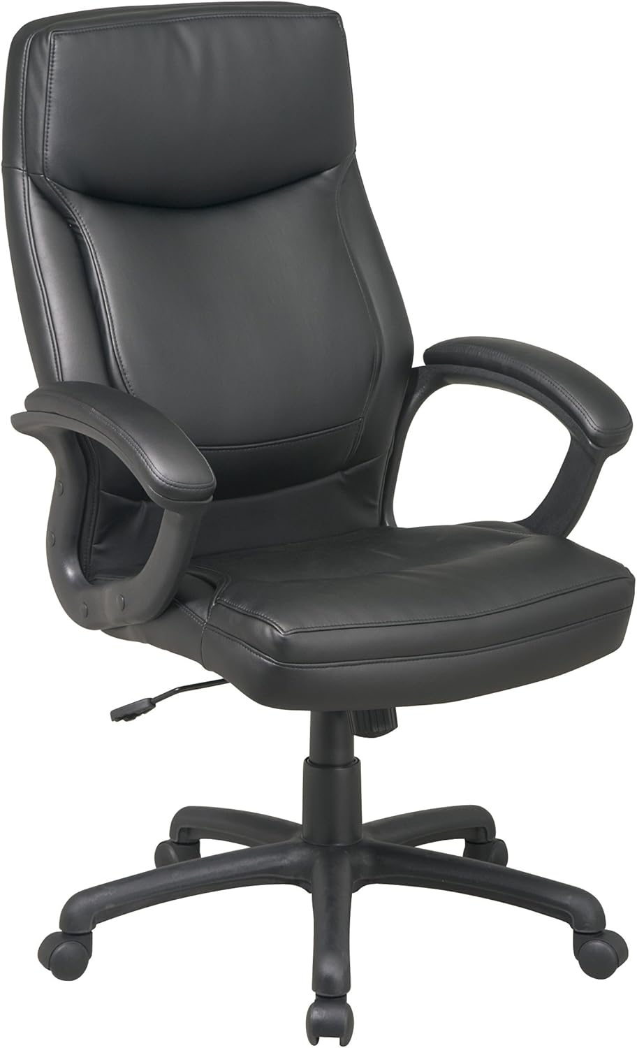 Office Star High Back Thick Padded Contour Seat and Back Eco Leather Executive Chair with Locking Tilt Control with Matching Stitching, Black