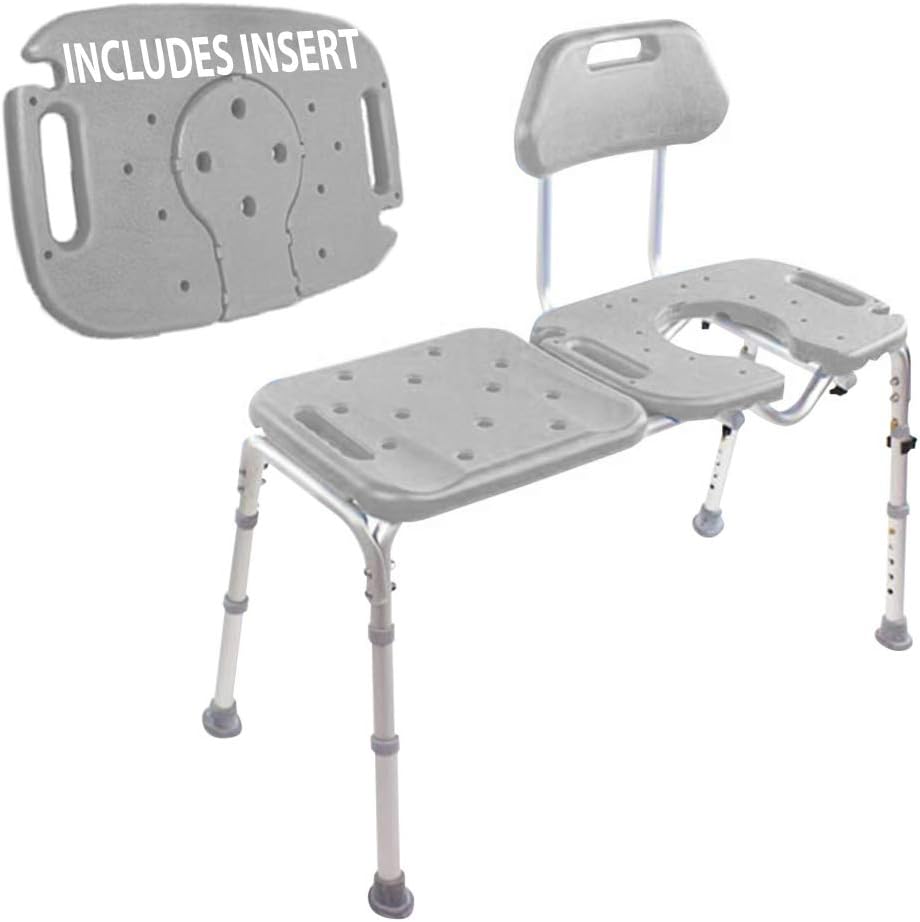 Bath Transfer Bench with Cutout, Deluxe All-Access for Tub and Shower Transfers. (Blue)