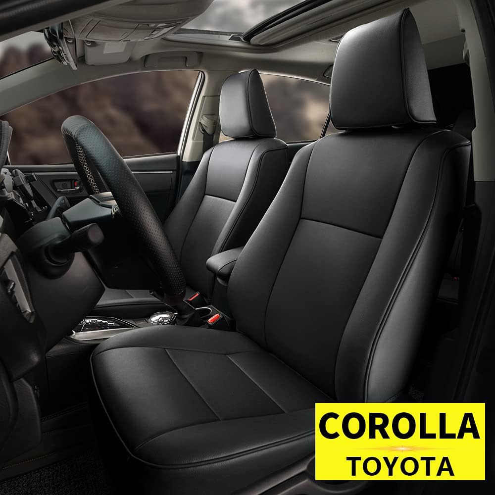 AOMSAZTO Custom Fit for Toyota 2014 2015 2016 2017 2018 2019 Corolla Faux Leather Car Seat Covers Full Set Compatible Airbag Corolla Seat Protector Black (2014-2019 Corolla L LE LE Eco XLE)