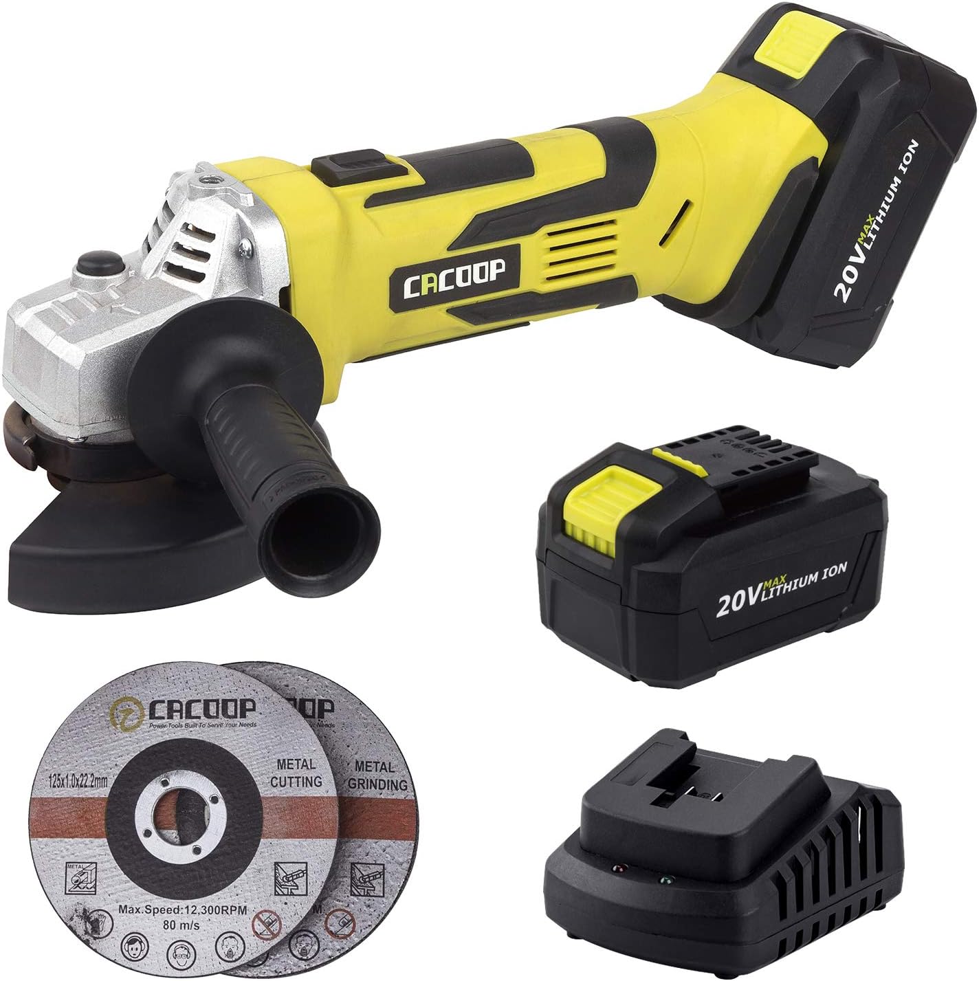 CACOOP 20V 4-1/2''Cordless Angle Grinder with 4.0Ah Battery and Charger,Power Handheld Portable Angle Grinder