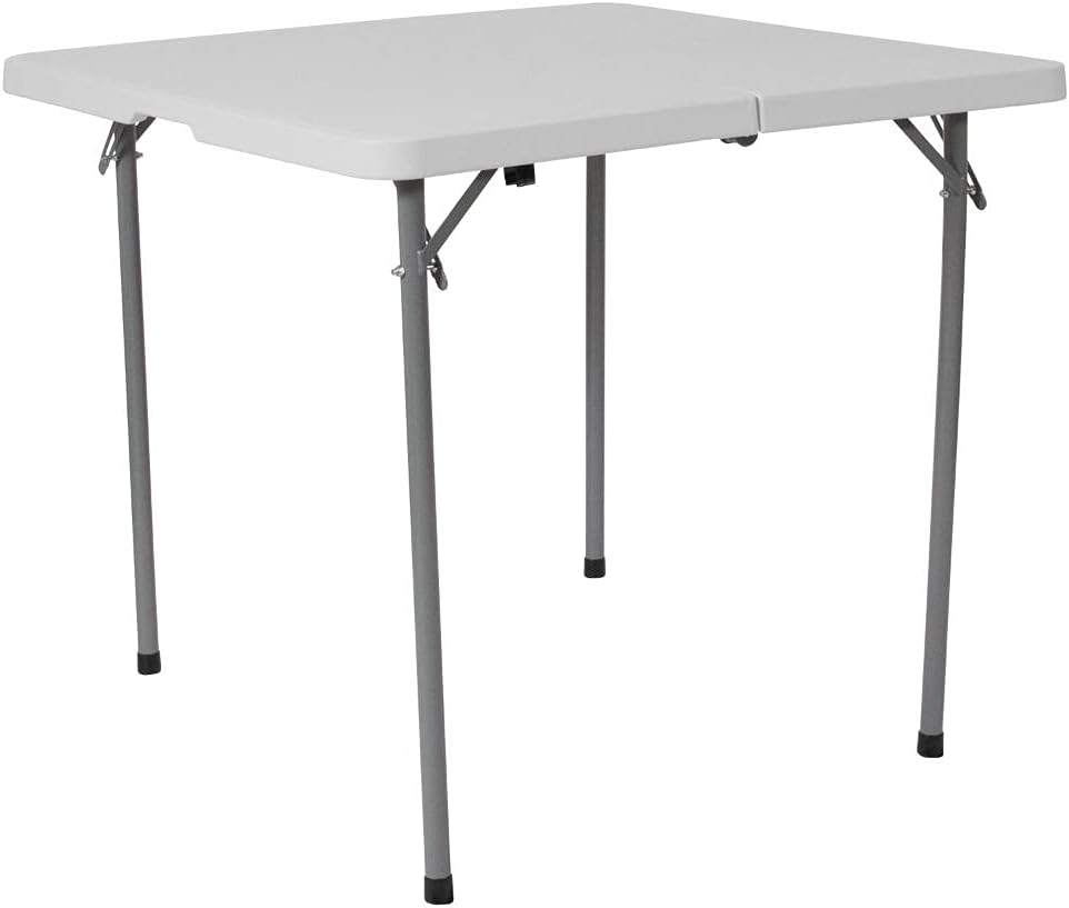 Flash Furniture 2.79-Foot Square Bi-Fold Granite White Plastic Folding Table with Carrying Handle Pack of 2