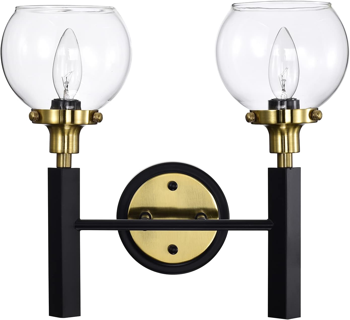 Diyel Bathroom Vanity Light Fixtures 2 Lights Gold Bathroom Wall Lights Modern Wall Sconce Lighting with Clear Glass Shade, Matte Black Finish with Gold Base Wall Lamp 2125-W2