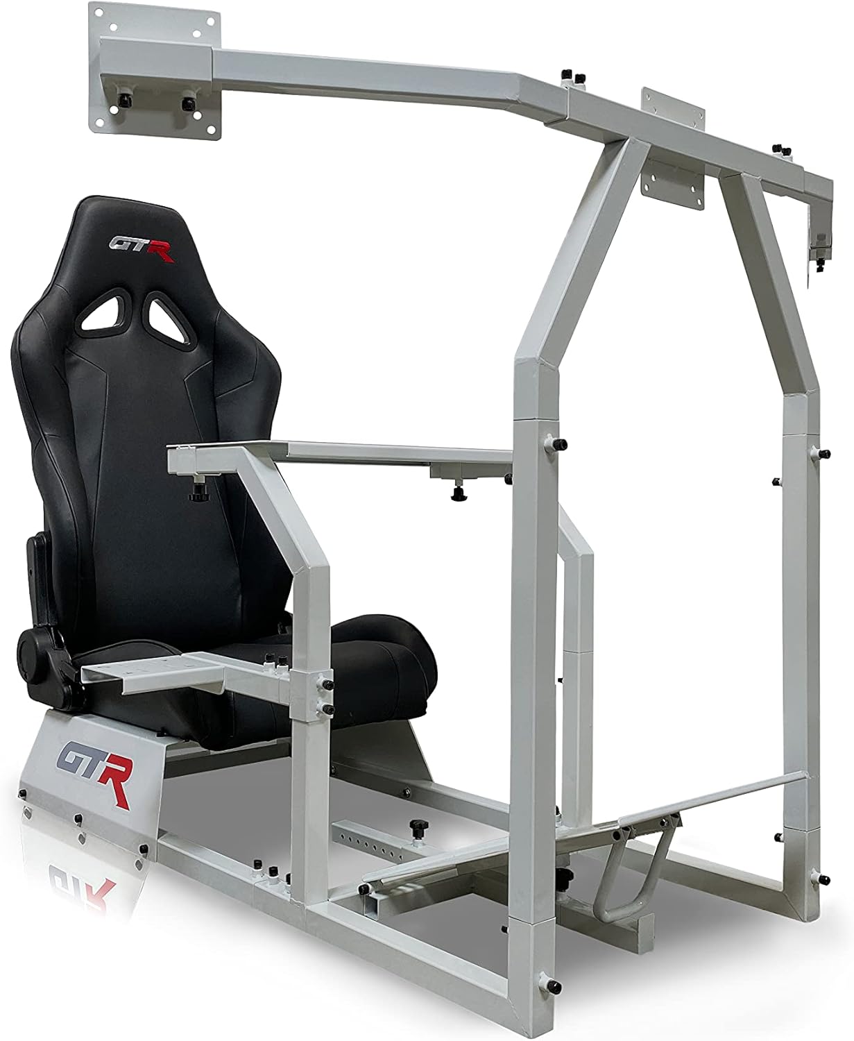 GTR Simulator - GTA-F Model Racing Simulator Triple or Single Monitor Stand with Adjustable Leatherette Seat, Racing Simulator Cockpit Gaming Chair Single Monitor Stand
