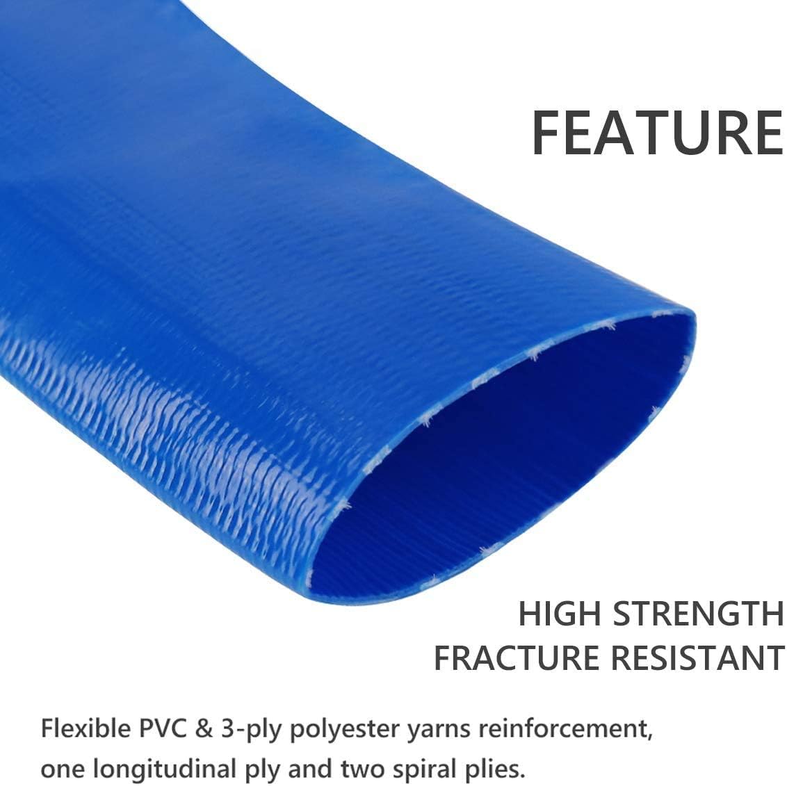1.5'' X 50 FT Heavy Duty Reinforced PVC Lay Flat Discharge and Backwash Hose for Swimming Pools