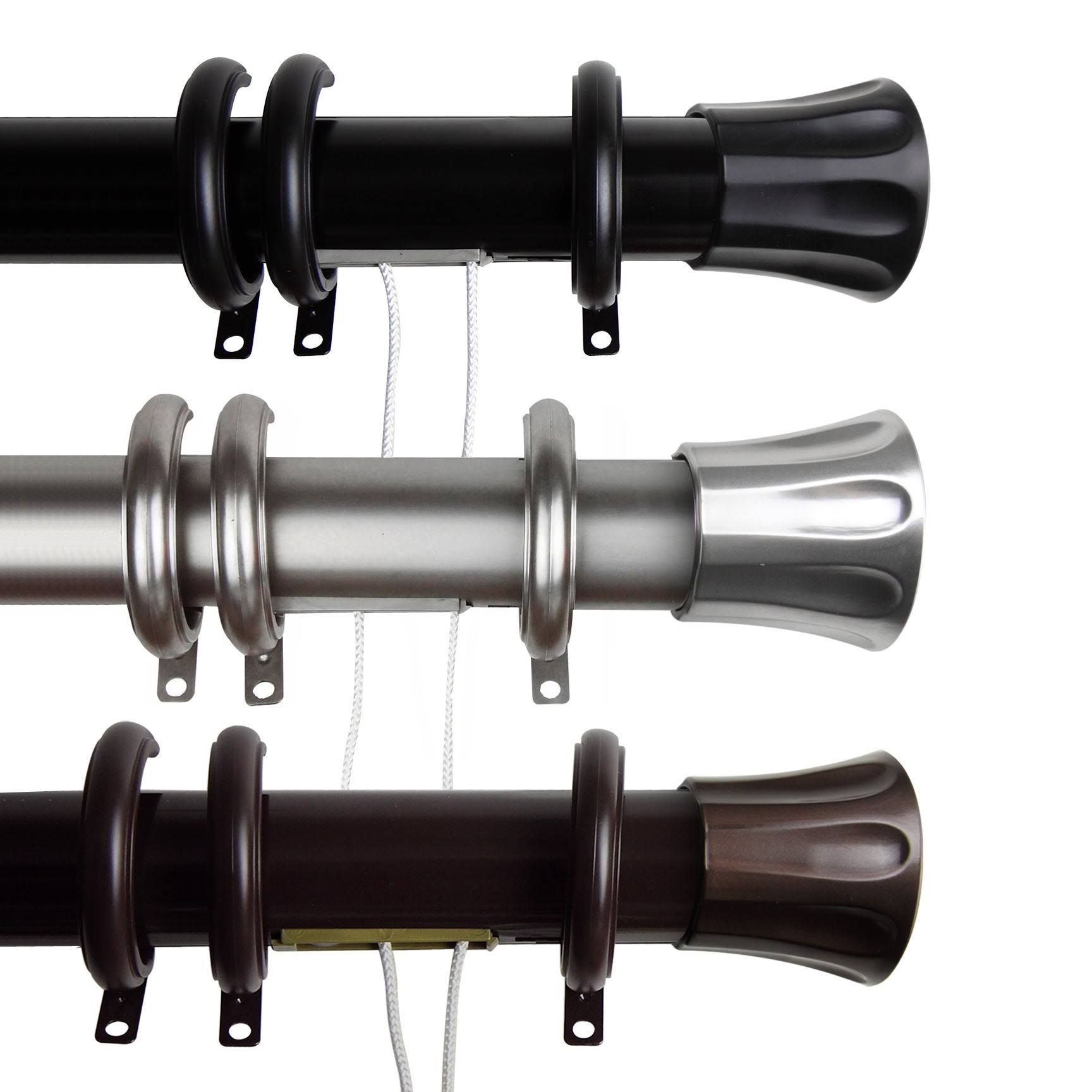 InStyleDesign Flare Decorative Traverse Rod with Rings Center Open - 48 to 84-Inch - Black Finish - Black