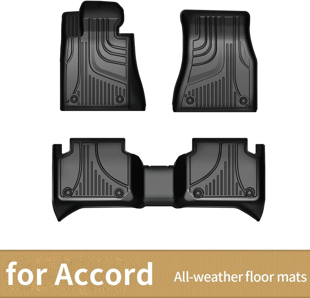 Automotive Floor Mats for Honda Accord 2018-2022, Heavy Duty TPE All Weather Car Floor Mats, 1st & 2nd Row Full Set Rubber Floor Liners, Anti Skid Car Mats, Black