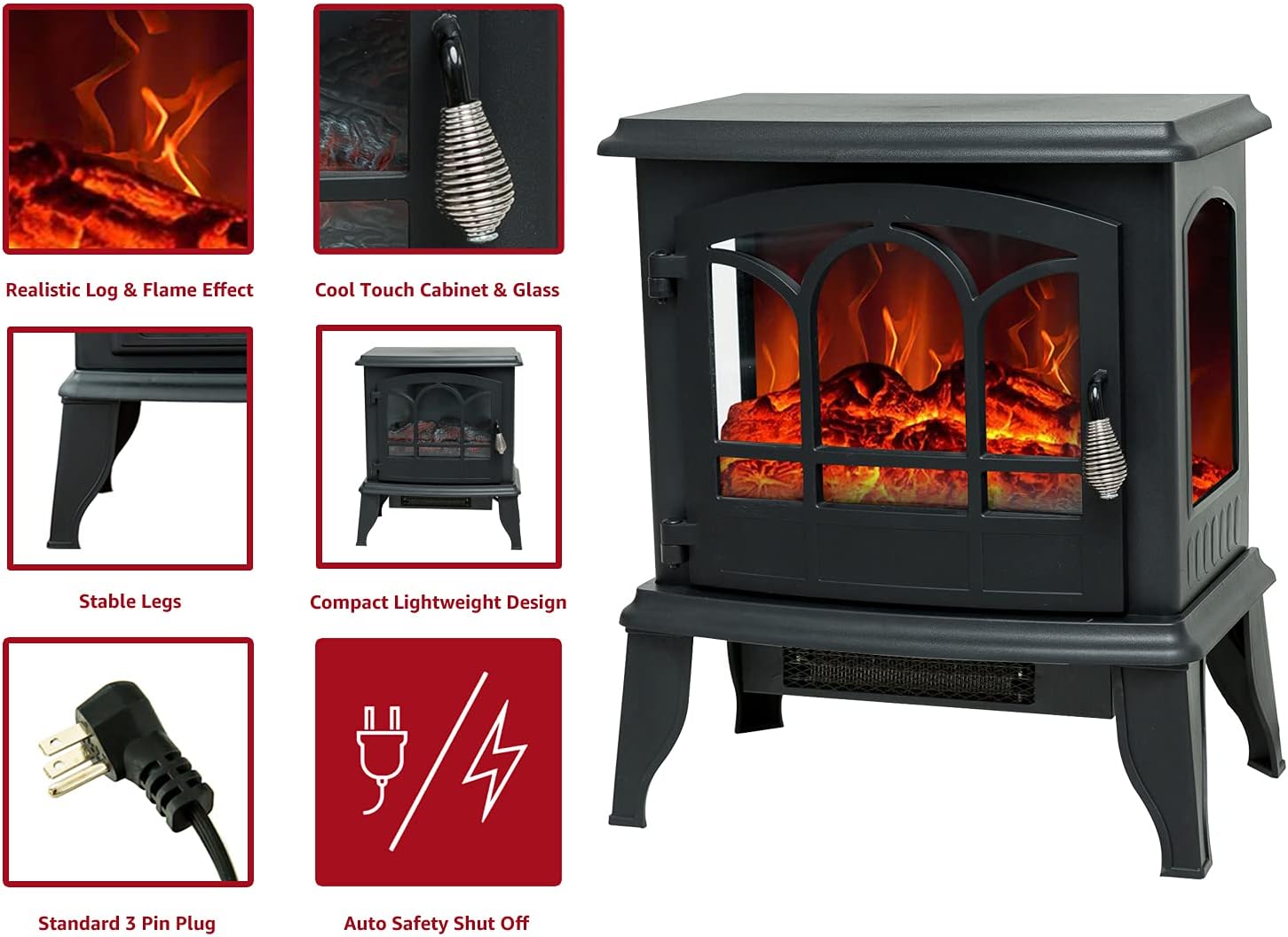 FLAME&SHADE Electric Fireplace Stove, 20 inch Portable Freestanding Space Heater for Indoor use