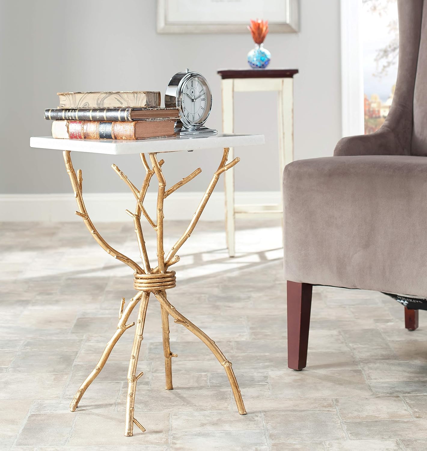 Safavieh Home Collection Alexa Marble Top Gold Accent Table