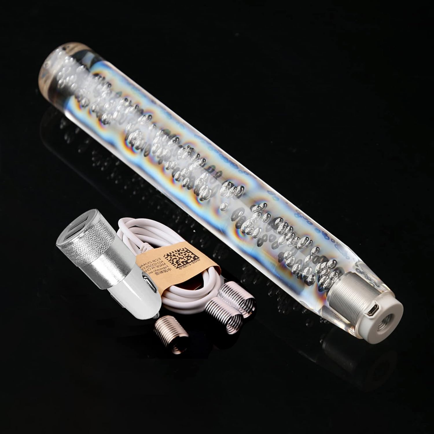 LED Shift Knob,Geevorks 30cm Crystal Transparent Bubble Gear Shifter Multicolor Gradient- Universal Shifter Knobs Automotive Interior Accessories