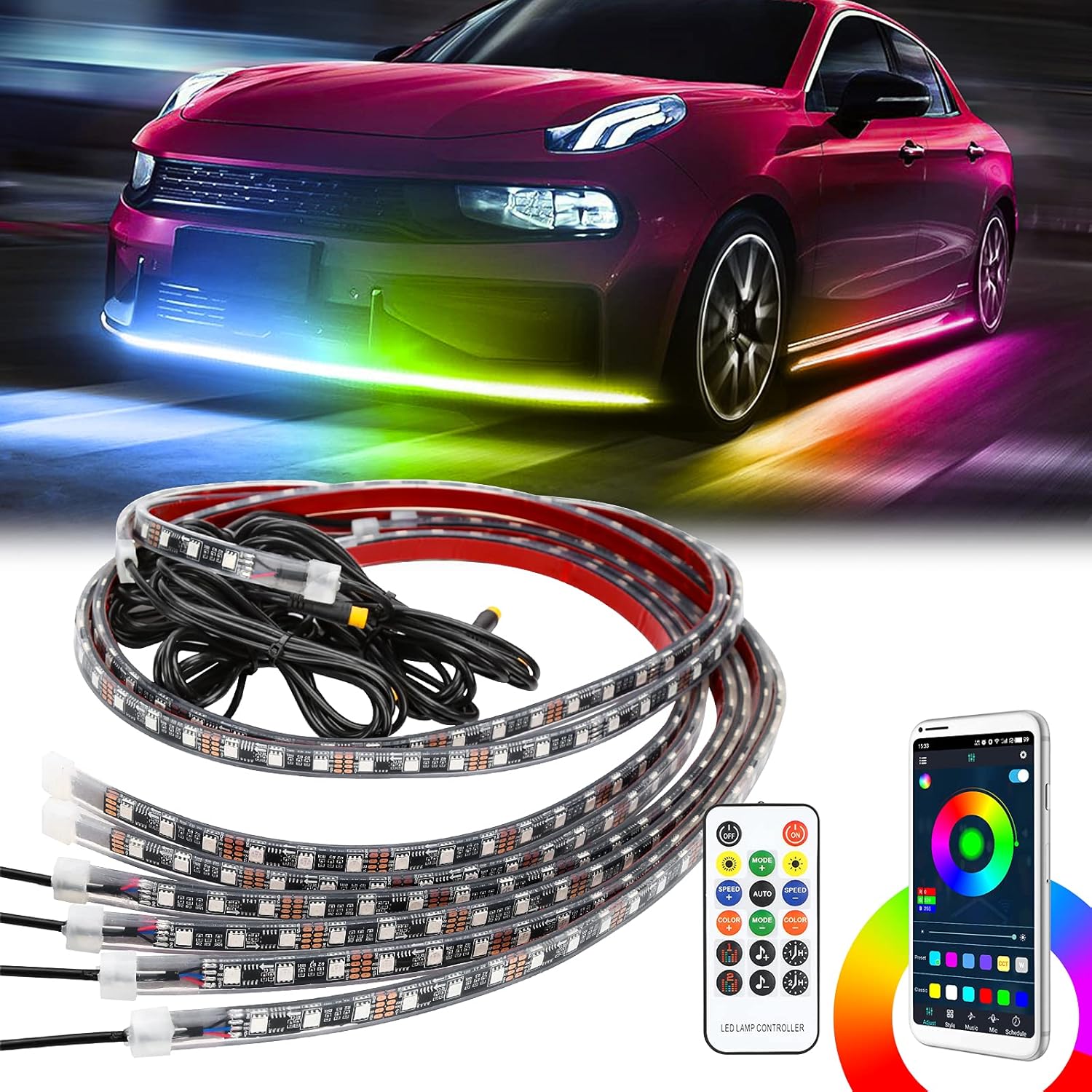Underglow Car Lights, SUPAREE Exterior Underbody Car RGB LED Strip Lighting with Control, 16 Million Colors Neon Accent Lights Kit for Boats Truck Jeep Offroad Vehicle ATV UTV RZR SUV - 6PCS Pack of 2