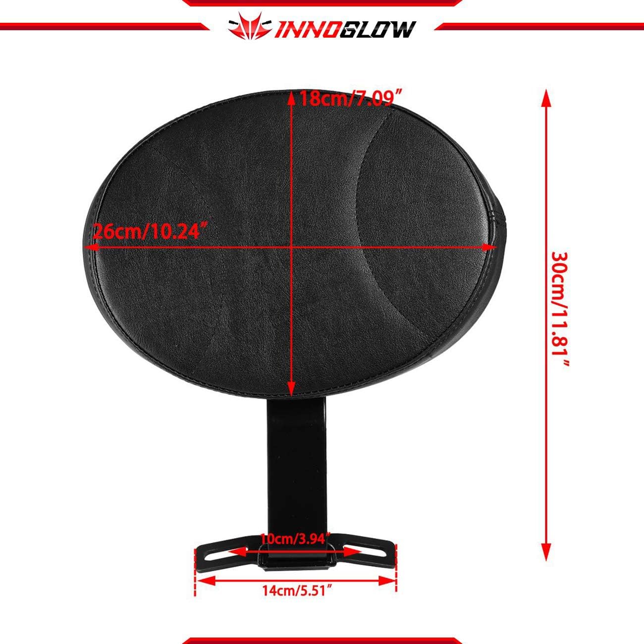 INNOGLOW Motorcycle Adjustable Backrest Driver Rider Back Rest Passenger PU Pad for Harley Heritage Softail Fatboy 2007-2017